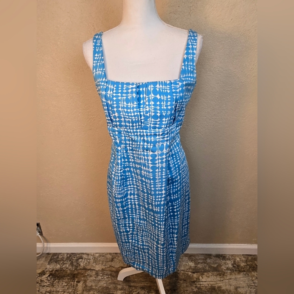 Calvin Klein Sky Blue and White Patterned Dress Size 12 (6106)